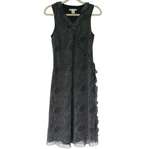 Vtg Y2K‎ 90s Faux Wrap Dress Women's Size 8 Medium Ruffle Midi Whimsigoth Sheer